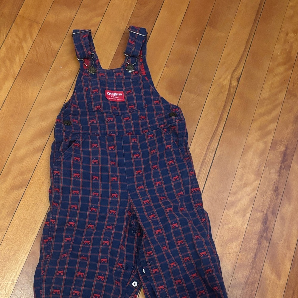 OshKosh B'gosh Red and Blue Checkered Overalls